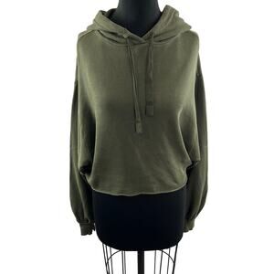 FRAME Cropped Easy Hooded Sweatshirt Vintage Forest Green Pima Cotton Size M